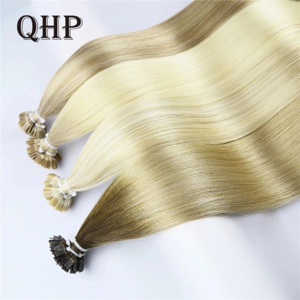 Extensiones QHP Extensiones de cabello de punta plana recta Cabello humano 50 unids/set Extensiones de cabello natural Cápsula de queratina Color marrón rubio 1226 pulgadas