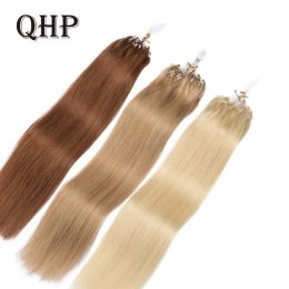 Extensions QHP Extensions de cheveux micro-anneaux à boucle droite 100 % brésiliens Remy Extension de cheveux humains Capsule naturelle kératine 0,8 g/pièce 1 g/pièce Blond