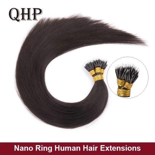 Extensiones QHP Extensiones de Cabello Recto Natural Nano Rings 100% Cabello Humano Remy Micro Perlas Color Marrón Rubio 50 g/Set Micro Link Extension