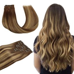 Extensiones Remy Clip en Extensiones Humanas Extensiones Balayage Ombre Black Black Cabello recto invisible con clips de 1424 pulgadas 120G