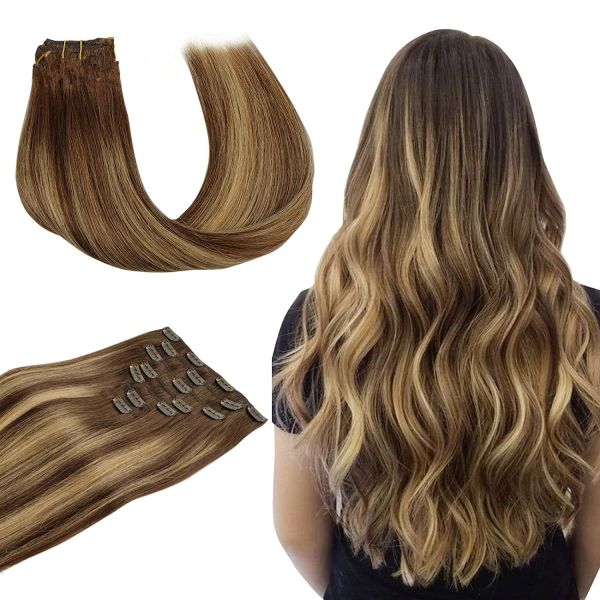 Extensions Remy Clip in Human Hair Extensions Extensions Balayage ombre Blonde Black Invisible Ringor Hair With Clips 1424inch 120g