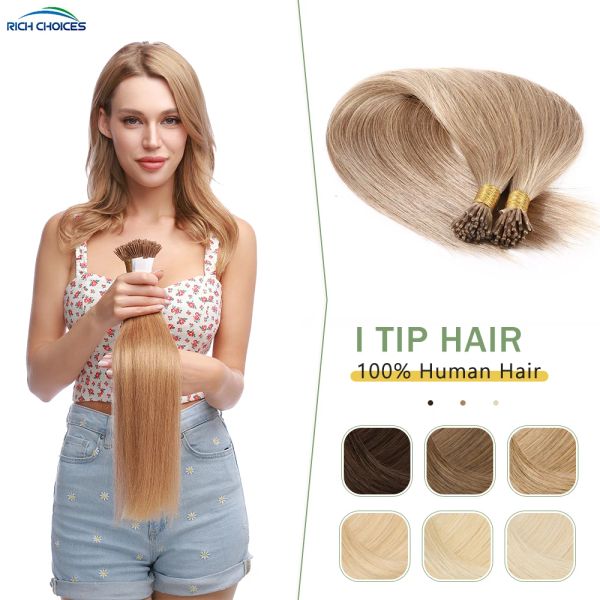 Extensiones Rich Choices 100 hebras I puntas Extensiones de cabello Puntas de palo preunidas Extensión de cabello Cabello humano real Extensiones de cabello de fusión fría