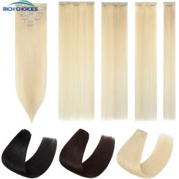 Extensions Rich Choices Extensions de cheveux lisses à clips 100 % cheveux humains épais, tête complète, 8 pièces, cheveux naturels, brun blond, 1024 pouces