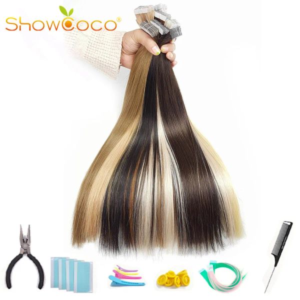 Extensions Showcoco 12A ruban de cheveux vierges dans les Extensions de cheveux humains d'un donneur cuticule intacte adhésif Premium ruban blanc Ins