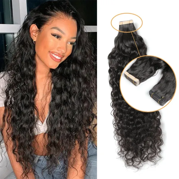 Extensions ShowCoco ruban bouclé dans les Extensions de cheveux couleur naturelle pour les femmes noires Remy peau bouclée trame adhésif ruban Invisible 20/40 pièces