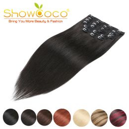 Extensiones Showcoco Pein Clip in Hair Extensions Human Silky recto 100% Remy Natural 10 piezas Juego de rubio negro en el cabello