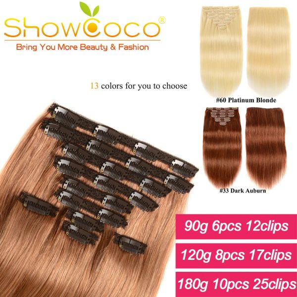 Extensions Showcoco Extension de cheveux 100% Remy pince dans les Extensions de cheveux humains pinces à cheveux coréennes pince droite soyeuse dans les cheveux