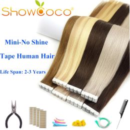 Extensions ShowCoco Mini Tape dans les Extensions de Cheveux Humains Vierge Remy Naturel 23 Ans Double Face Vrais Cheveux Trame de Peau Balayage Bande sur Cheveux