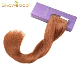 ShowCoco Tape in Extensions van echt haar 100% Remy-haar Onzichtbaar Dubbelzijdig Blauw Tape Donkere Kleuren voor Dun Haar 20pcs/12"24"