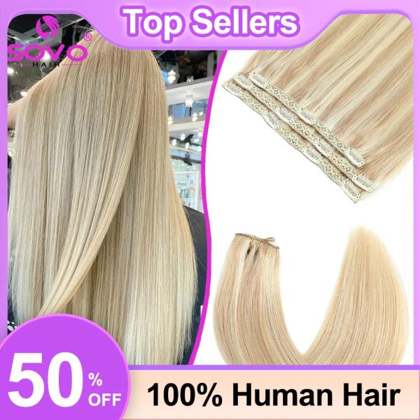 Extensions Sovo Clip dans les cheveux Extensions Human Heuvraines 3 pièces Os Clip roire Ins Extension de cheveux 6090g Real Natural European Hair 1226 