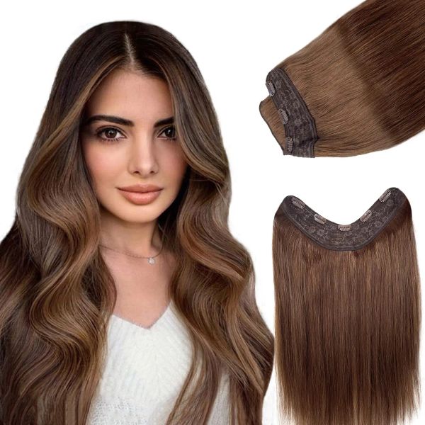 Extensions Coiffure droite 5 clips dans les extensions de cheveux 1226 pouces One Piece 100% Extensions de cheveux humains Couleur # 4 Moyen Brun pour les femmes