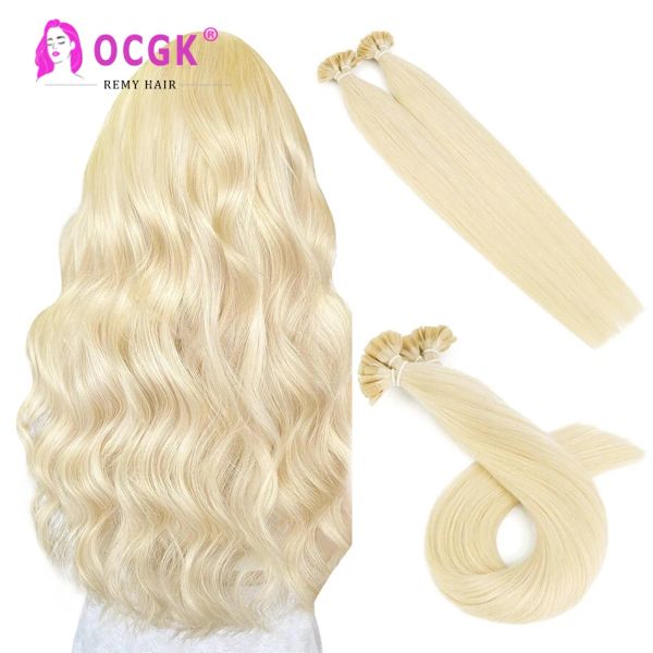 Extensiones Extensiones de cabello con punta plana de queratina recta Cabello humano real Fusion Flat K Tip Hair 1001 Rubio claro Remy Extensión de cabello natural