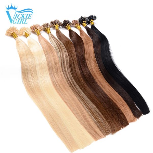 Extensions de cheveux lisses en kératine humaine, Fusion, pointe en U, mèches de 1g, 50/100 pièces, extensions de cheveux blonds noirs naturels