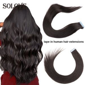Extensions Bande droite dans les extensions de cheveux humains adhésif invisible peau trame Extensions de cheveux brésilien Remy 20 pc/pack couleur noire naturelle