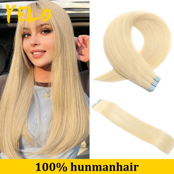 Bande d'extensions en 100 % vrais cheveux humains Remy brésiliens Balayage Extensions droites Trame cutanée Colle adhésive de remplacement Peut être réutilisée