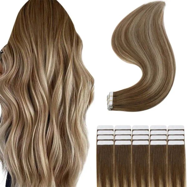 Extensiones de cinta en extensiones de cabello 100% cabello humano Natural Remy trama de piel invisible sin costuras 6 60 6 colores pegamento para salón