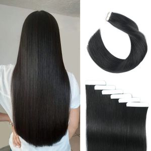 Extensies Tape in haarextensies #1B Tape in extensions van echt haar Naadloze tape-in-extensie 20 stuks Zijdeachtig steil haar 1626 inch