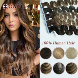 Bande d'extensions dans les extensions de cheveux humains ondulés Balayage brun cheveux naturels trame de peau ruban adhésif dans l'extension de cheveux pour les femmes 2.5 G/Pc