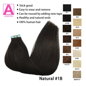 Extensions de cheveux humains lisses, couleur 1B, 100 % Remy, colle adhésive pour trame de peau, pour salon, haute qualité, pour femme, 1626 pouces