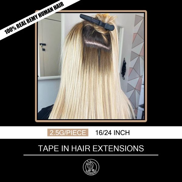Extensiones de cinta en extensiones de cabello humano Remy real 2,5 g/unid 16 18 20 22 24 pulgadas extensión de cabello adhesivo rubio platino europeo 20 piezas