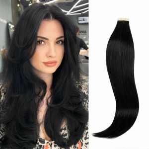 Extensiones de cinta en extensiones de cabello humano real Remy Extensión de cabello Recto Sin costuras Trama de piel Pegamento adhesivo para salón de alta calidad