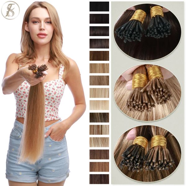 Extensions Tess I Tip Hair Extensions 50pcs Kératine Fusion Microlink Hair Extensions Human Heu HEURS CHEL CAPSULE PRÉCHÉ BROND BRORN NATUREL CHEUR