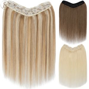 Extensiones TESS Postizo en forma de V 75g 22 pulgadas Clip en extensiones de cabello humano Clip de cabello 3/4 Extensiones de cabello natural rubio liso de cabeza completa