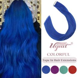 Extensions Ugeat ruban coloré dans les Extensions de cheveux vrais cheveux humains pour Cosplay cheveux sans couture cheveux teints pour Festival Cool Girl doit acheter