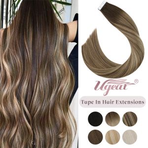 Extensions Ugeat Tape in Extensions de Cheveux Humains Tape in Invisible Real Hair Extensions Balayage Color Tape in Hair 2.5g/Pcs 50G