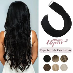 Extensions Ugeat Tape in Extensions de cheveux cheveux brésiliens Off Black Couleur naturelle Tape in Extensions Lisse Soyeux Cheveux Humains 50G par paquet