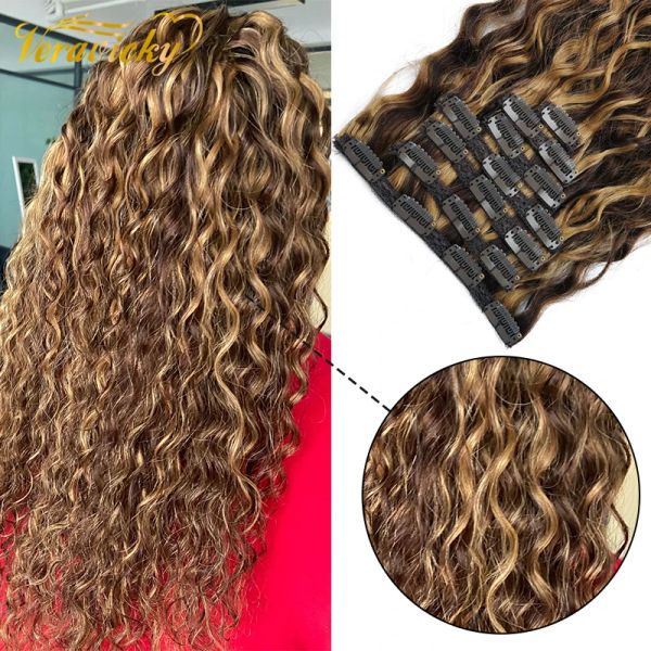 Extensiones Veravicky 140G 160G 10P un juego de extensiones de Clip rizado Natural de Color Piano hecho a máquina Clip de cabeza de cabello humano Remy