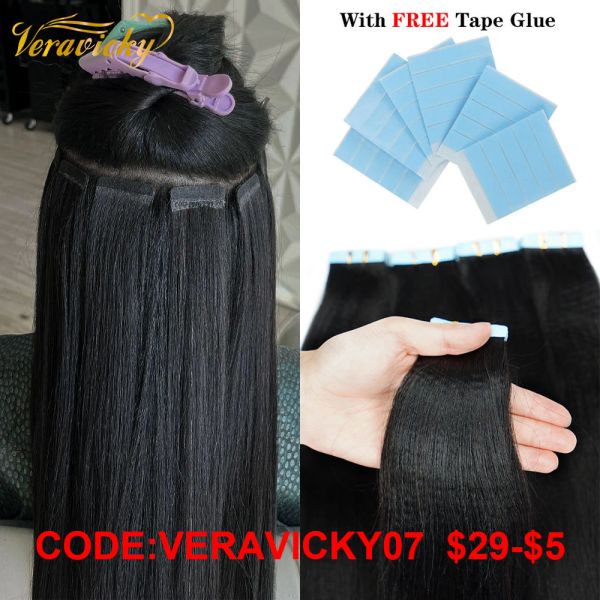 Extensions Veravicky ruban Yaki léger dans les Extensions 50g 200g noir naturel Remy cheveux humains tisse soie Yaki bande droite Ins 1424 pouces