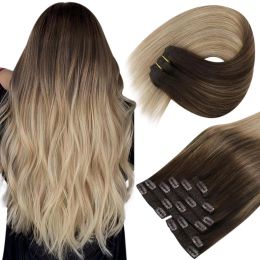 Extensiones Vesunny Clip In Hair Extensions Hair Human Balayage Extensiones de cabello Clip Real Human Hair Cip1224 pulgadas