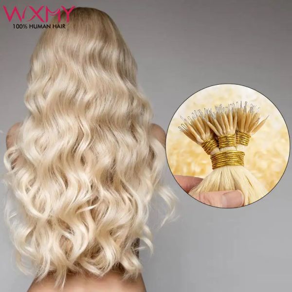 Extensions Vague d'eau Fusion Extensions de cheveux humains Micro anneau cheveux 0.8g/1g/brin 50 pièces/ensemble Blonde Nano anneau Extension de cheveux livraison gratuite