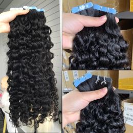 Extensions Water Wave Tape In Human Hair Extensions Braziliaanse Remy Hair Extension voor zwarte huid Weft onzichtbare tape in menselijk haar 20 stc/set