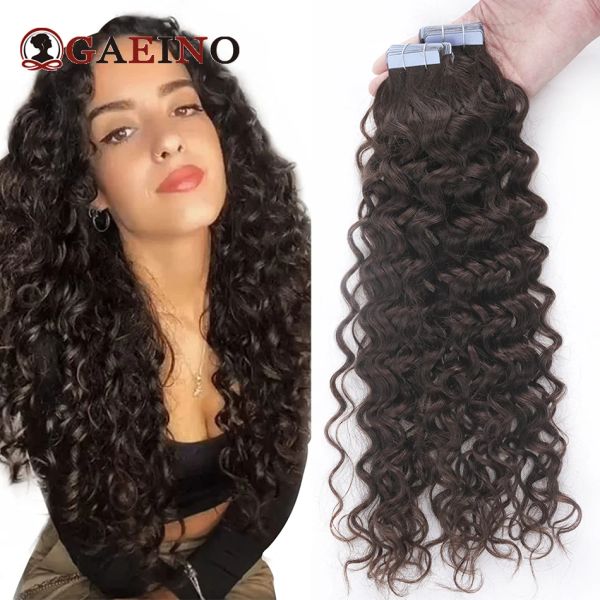 Extensiones Cinta de onda de agua en extensiones de cabello humano Adhesivo de trama de piel rizada Extensiones de cinta rubia ceniza negra natural Cabello para salón 2G / Pc