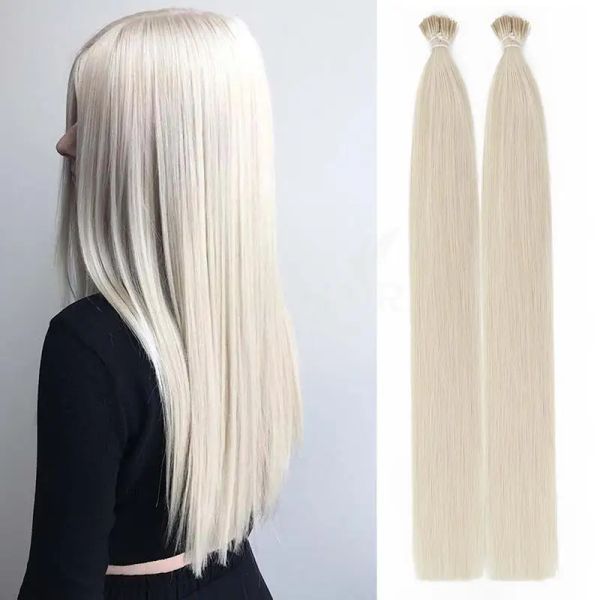 Extensiones Rubio blanco #1001 Extensiones de cabello Microlink con punta I Cabello humano natural real Micro perlas Cápsulas de fusión en frío Máquina Cabello Remy