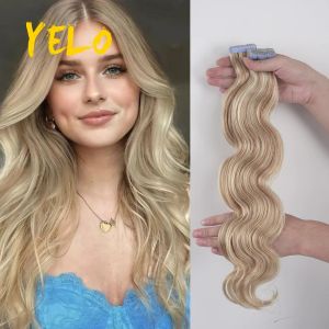 Extensions Yelo 2.5 G/Pcs bande humaine en 100% Extensions de cheveux Remy Style de vague de corps en vrac cheveux paquet adhésif naturel invisibilité couleur noire