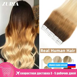 Extensions Zuria 12inch Tape in Human Hair Extensions Natural Black Bruine Piano Color Adhesive rechte huid Inslag Remy voor vrouwen