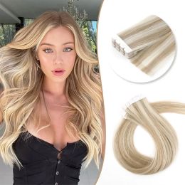 Extensions Zuria Straight Women Mini Human Tape in Hair Extensions 12/16/18/20 '' Invisible Skin Weft lijm Natuurlijk blond haarstukje