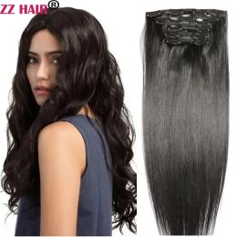 Extensions Zzhair 100% Human Remy Hair Extensions 16 "26" 6pcs Set 100g160g Clips en pleine tête droite naturel