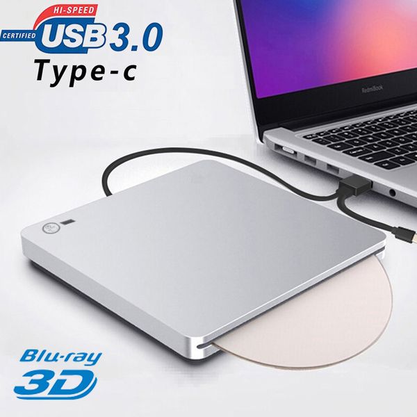 Unidad de blu-ray externa USB3.0Type C BD-RDL DVD-RW CD Writer Blu-Ray Combo Recorder Reproducir videos 3D One Touch para escritorio