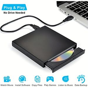 Lecteur de CD DVD externe, lecteur de graveur de CD-RW externe portable USB 2.0 mince lecteur de graveur de DVD-RW pour ordinateur portable ordinateur de bureau