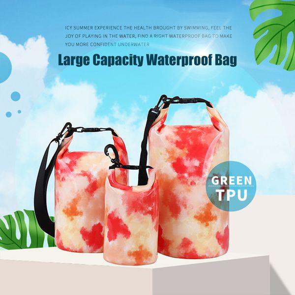 Packs de cadres externes Green TPU Outdoor Beach Swimming Bag Réglable Sports Surf Waterproof Ink Splash Design 2L5L8L 230427