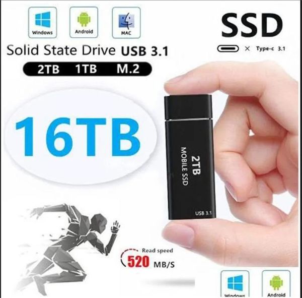 Disques durs externes Type-C haute vitesse SSD USB3.1 4 To 8 To 16 To Interface Disque SSD portable 2 To 1 To 500 Go USB 3.1 Mini Mobil Dh0Ja