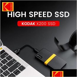 Drives durs externes Kodak x200 mini Portable SSD Solid State Drive 256g USB3.1 Type C 1,8 pouce 256 Compuming de livraison de chute de bureau ordinateur portable OTVCJ