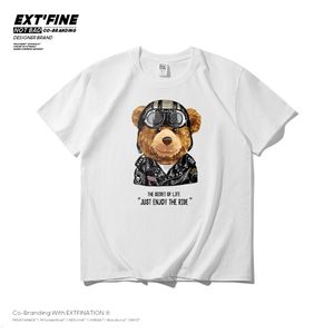 ExtFine 100% coton Moto Bear Imprimer Hommes T-shirts HipHop Cartoon Tee Streetwear Biker T-shirt Homme Tshirt Harajuku 210706