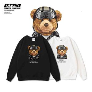 ExtFine Winter Mannen Biker Bear Sweatshirt Oversized Print Sweatshirts Baggy Hoodies Korea Kpop Hiphop