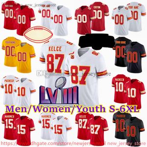 15 Patrick Mahomes Jersey Custom S-6XL 87 Travis Kelce voetbal gestikte truien Rashee Rice Nick Bolton Derrick Thomas Clyde Edwards-Helaire Isiah Pacheco Noah Grey