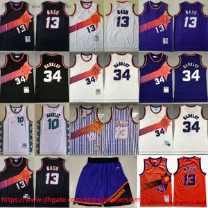 Mitchell et Ness 1996-97 Basketball 13 Steve Nash Jersey Stitch Classic Vintage 34 Charles Barkley Maillots Rétro Blanc 1995 All-Star Chemises de sport respirantes Noir